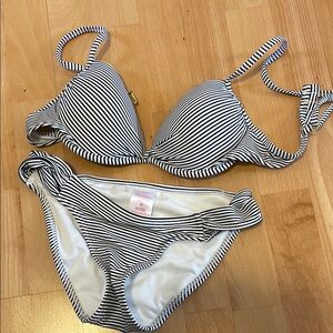 Xhilaration Black and White Striped Bikini
